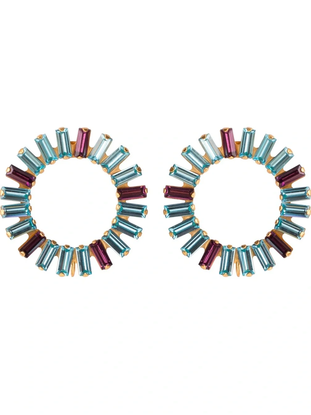 Multicolor Blue Quartz & Amethyst Hoop Earrings - Gold Trim